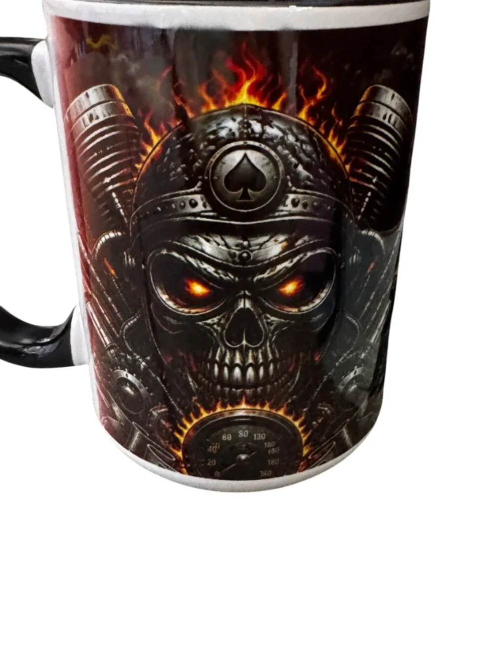 Flaming Skull Biker Ceramic Coffee Mug, 15 oz